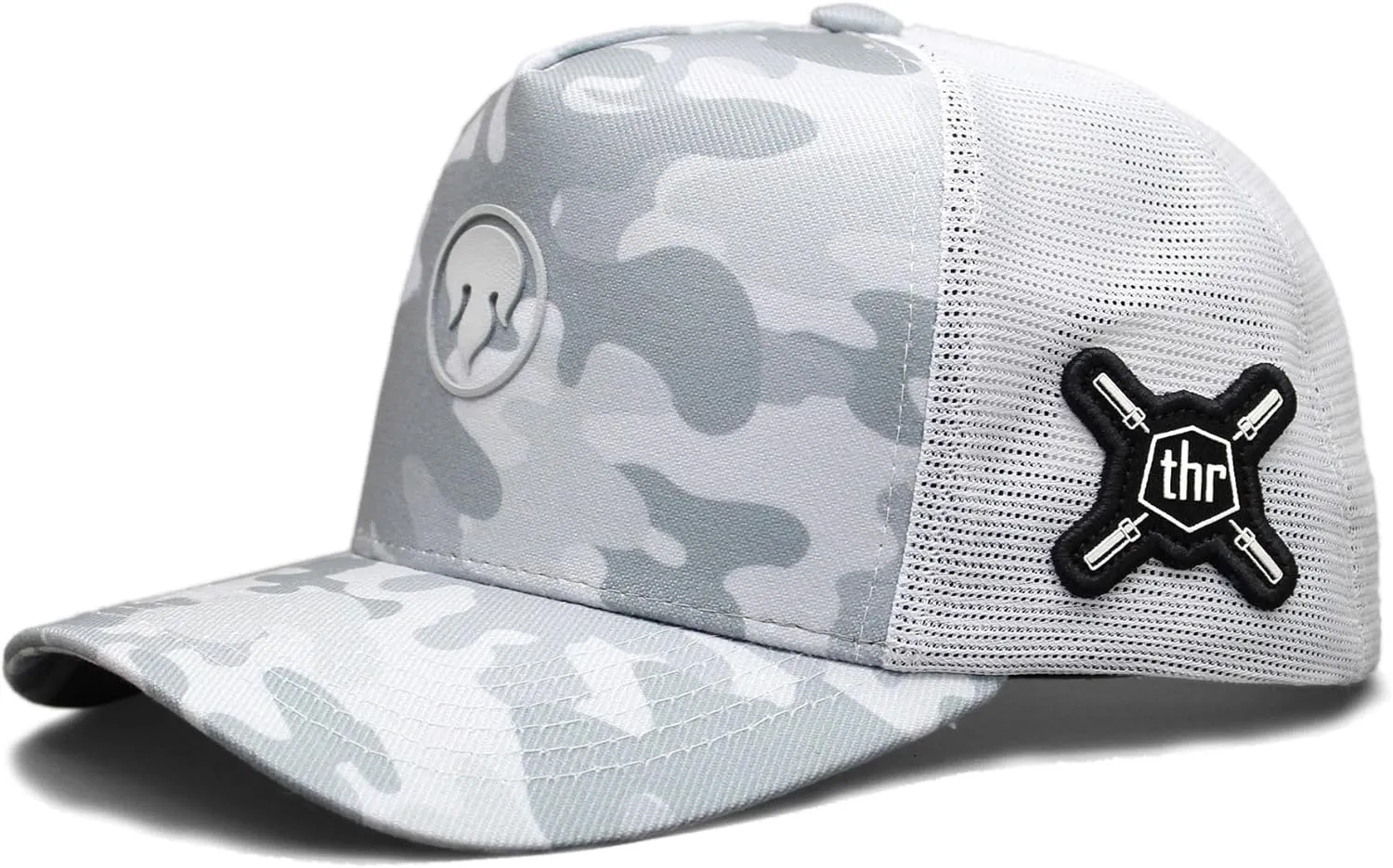| THR Logo | Training Cap, Snapback, Adjustable, for Men and Women, Camouflage and Mesh, Training Bars Weightlifting, Cross Training Enthusiasts | Gray, Grey