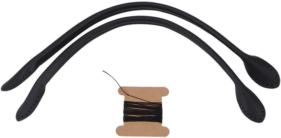 2Pcs Genuine Leather Bag Straps Handle for Hand Accessories Thread Black Brown Beige(Black)