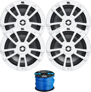 4X 8 375 Watts Peak Power High-Performance Marine Audio White Speakers, 50 Feet 16 Gauge Speaker Wire