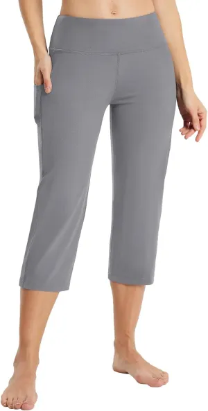 baleaf Womens Yoga Capri Pants High Waist Capri Leggings with Pockets Wide Leg Crop Exercise Workout Summer Pants