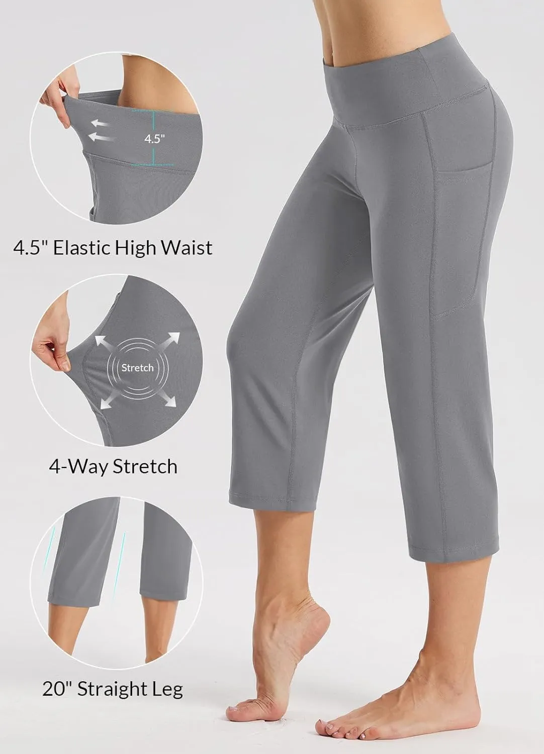 baleaf Womens Yoga Capri Pants High Waist Capri Leggings with Pockets Wide Leg Crop Exercise Workout Summer Pants