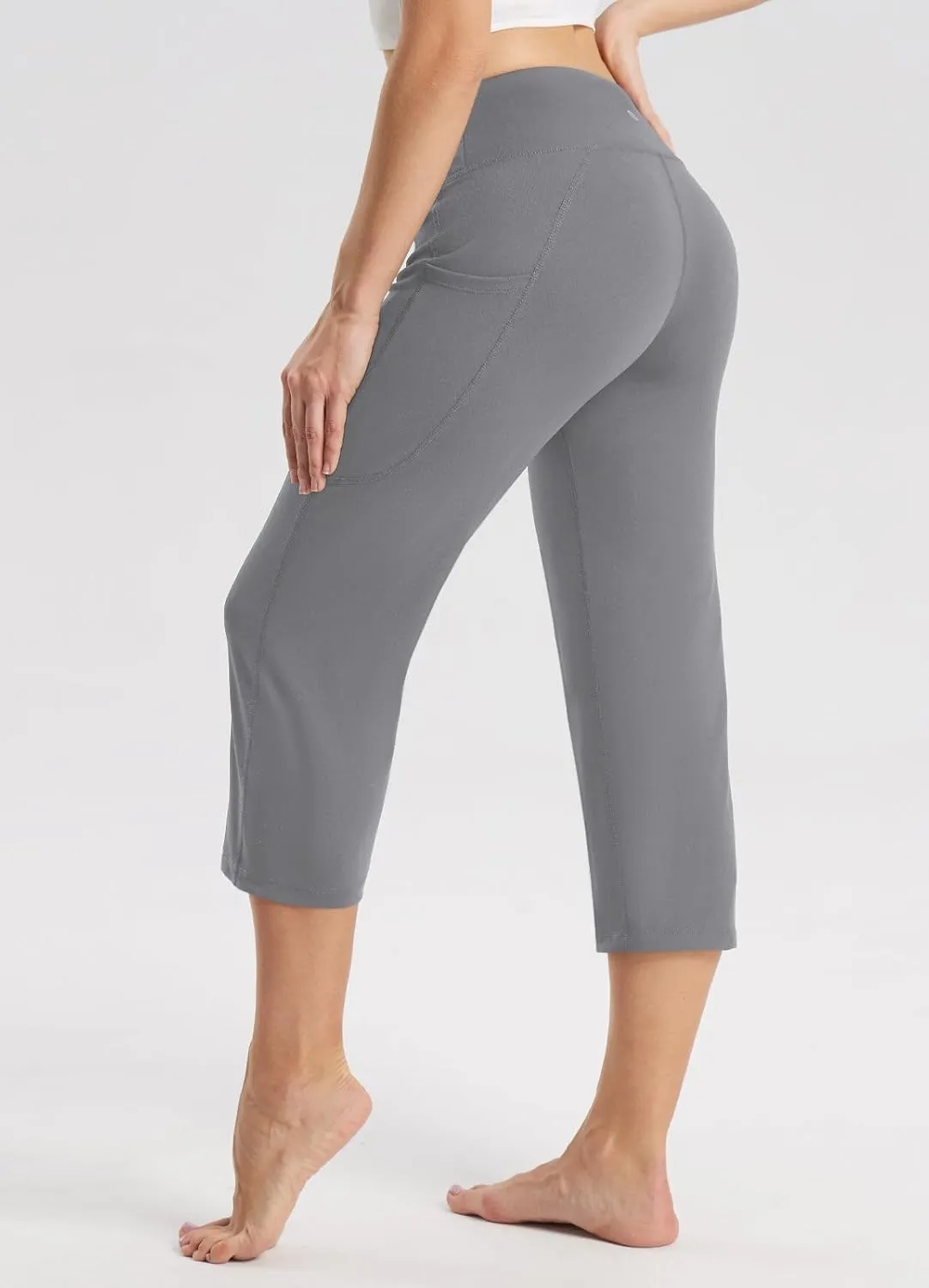 baleaf Womens Yoga Capri Pants High Waist Capri Leggings with Pockets Wide Leg Crop Exercise Workout Summer Pants