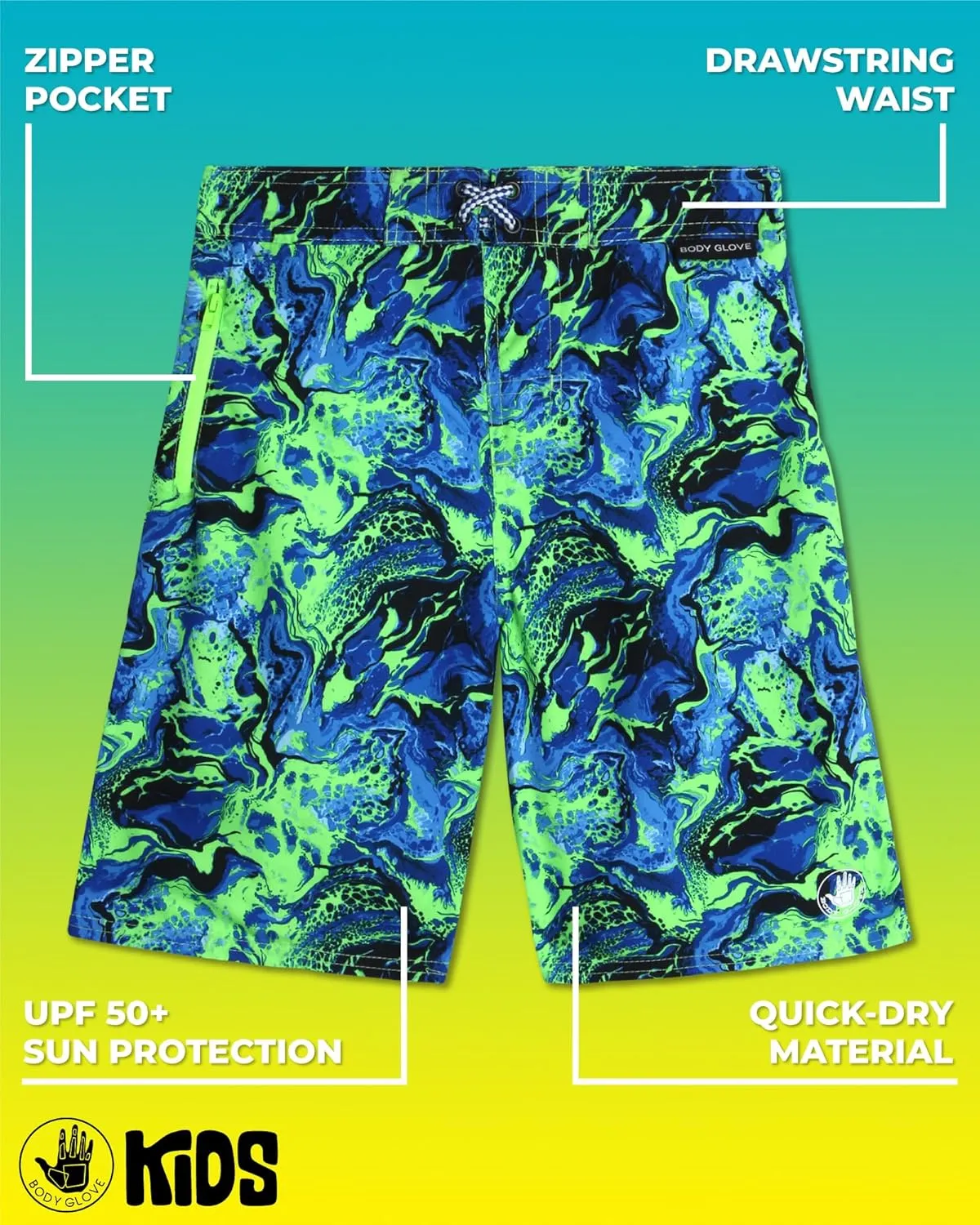 Body Glove Boys Swim Board Shorts - UPF 50  Quick Dry Boys Swim Trunks Bathing Suit Kids Swimwear with Pockets(Sizes: 8-18)