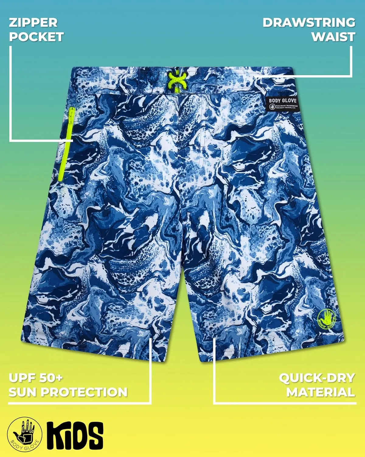 Body Glove Boys Swim Board Shorts - UPF 50  Quick Dry Boys Swim Trunks Bathing Suit Kids Swimwear with Pockets(Sizes: 8-18)