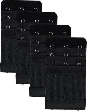 Bra Extender 3 Hooks 3 Rows Elastic Bra Band Hook Strap Extensions for Women, Pack of 4