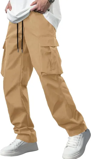Comdecevis Men's Casual Cargo Pants Workout Joggers Stretch Sweatpants Hiking Drawstring Tactical Pants with Multi Pockets