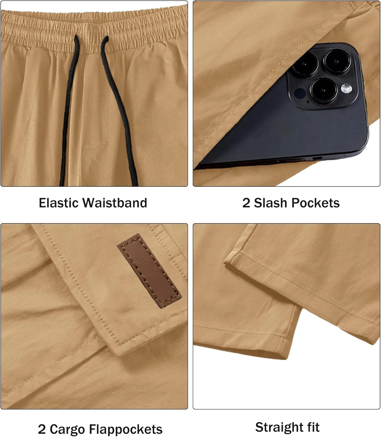 Comdecevis Men's Casual Cargo Pants Workout Joggers Stretch Sweatpants Hiking Drawstring Tactical Pants with Multi Pockets