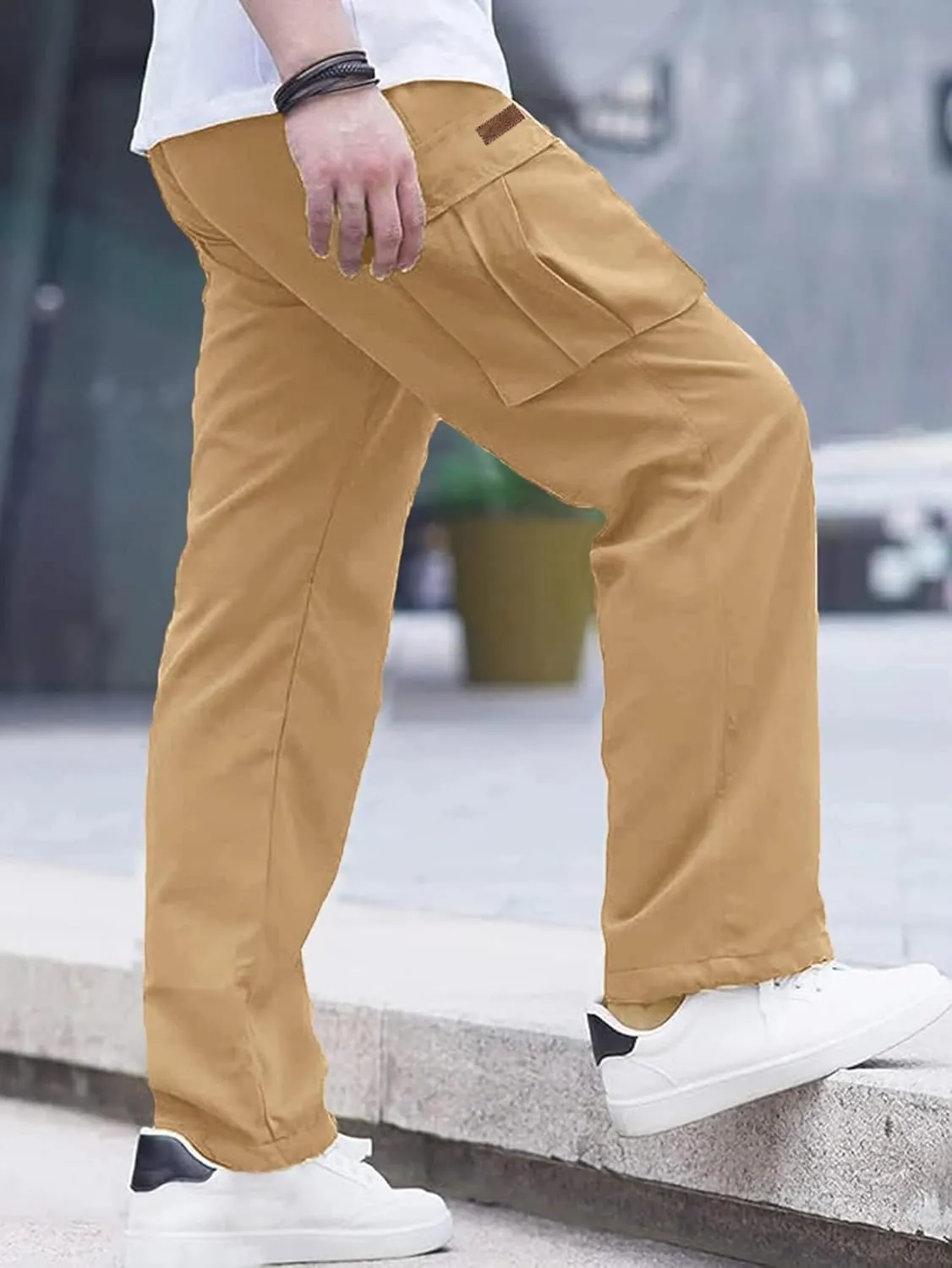 Comdecevis Men's Casual Cargo Pants Workout Joggers Stretch Sweatpants Hiking Drawstring Tactical Pants with Multi Pockets