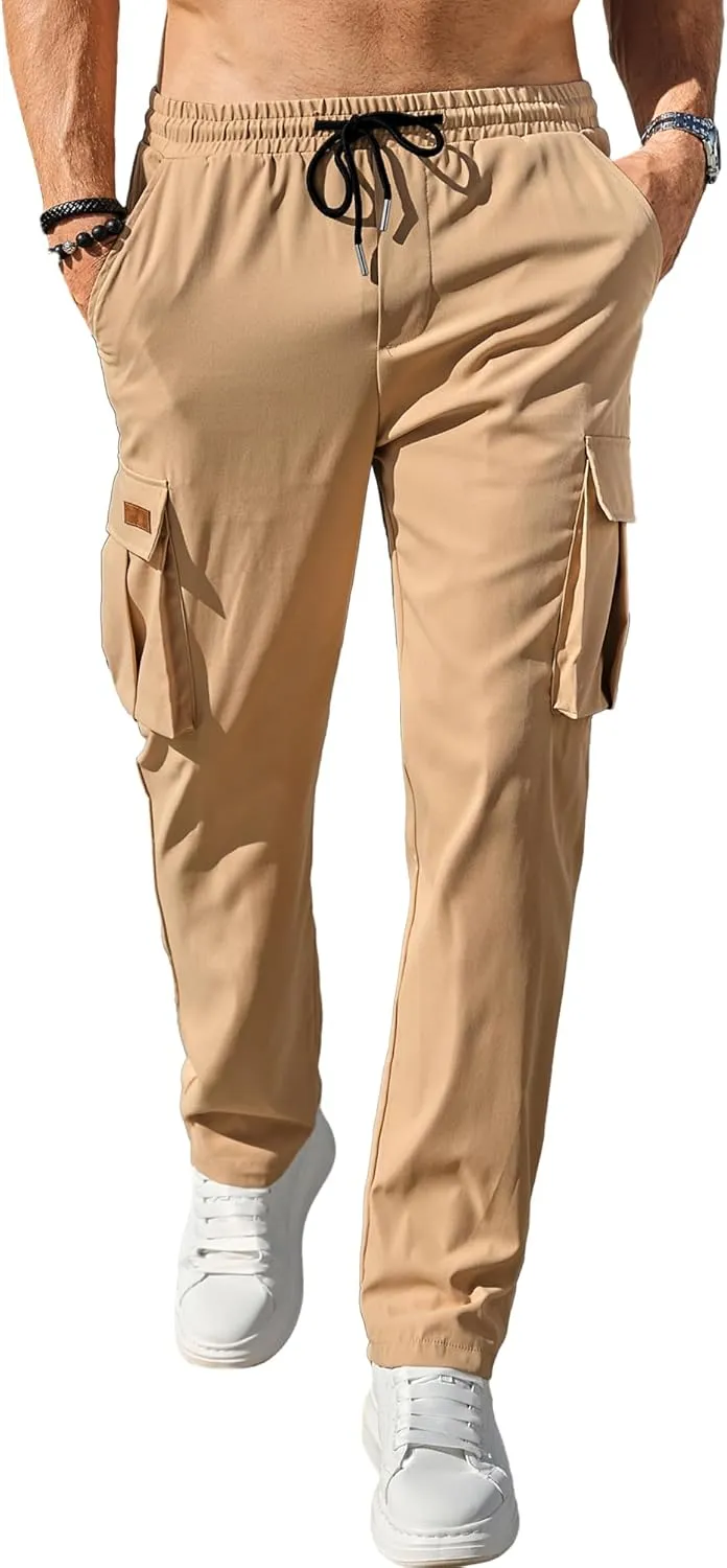 Comdecevis Men's Casual Cargo Pants Workout Joggers Stretch Sweatpants Hiking Drawstring Tactical Pants with Multi Pockets