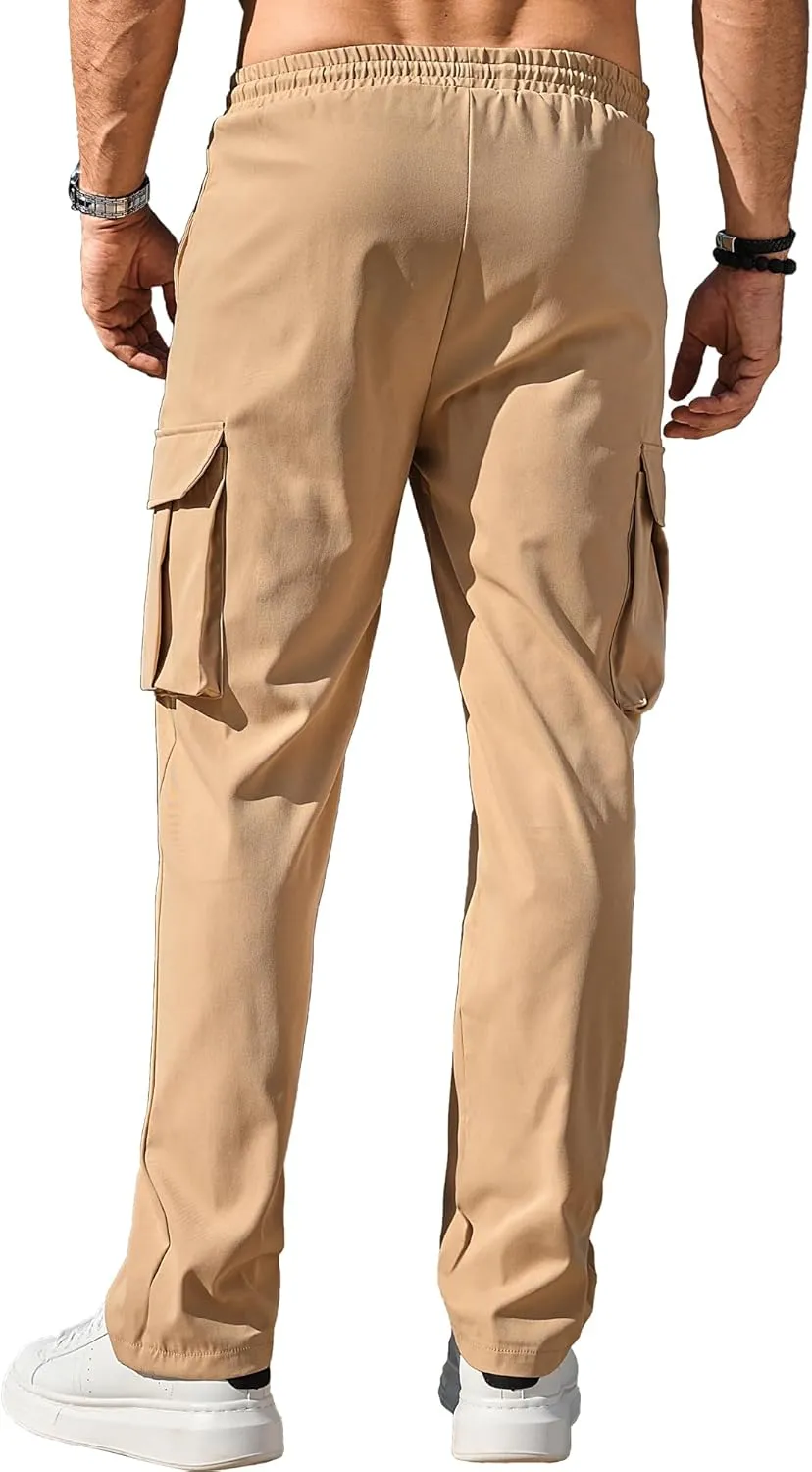 Comdecevis Men's Casual Cargo Pants Workout Joggers Stretch Sweatpants Hiking Drawstring Tactical Pants with Multi Pockets