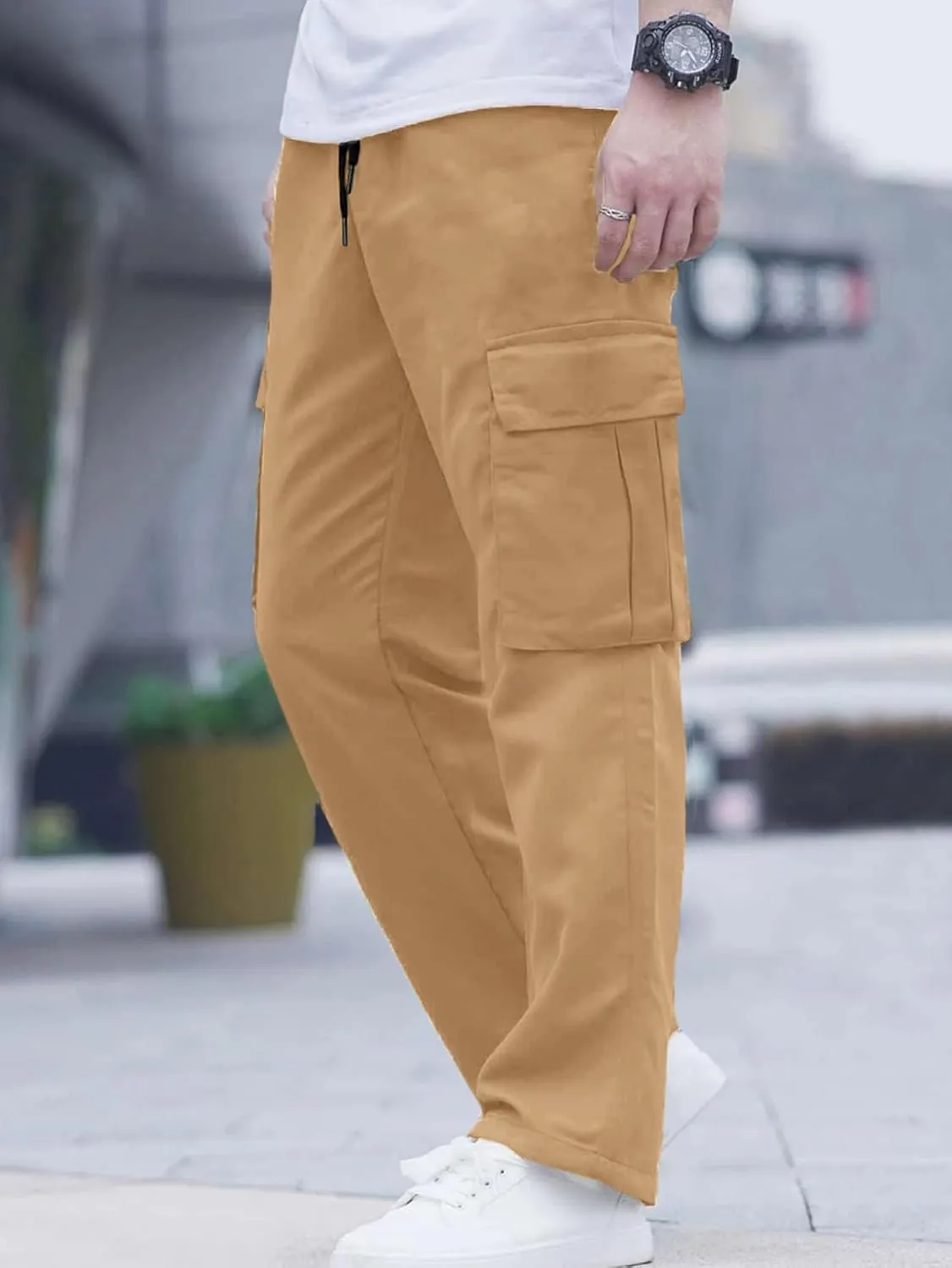 Comdecevis Men's Casual Cargo Pants Workout Joggers Stretch Sweatpants Hiking Drawstring Tactical Pants with Multi Pockets