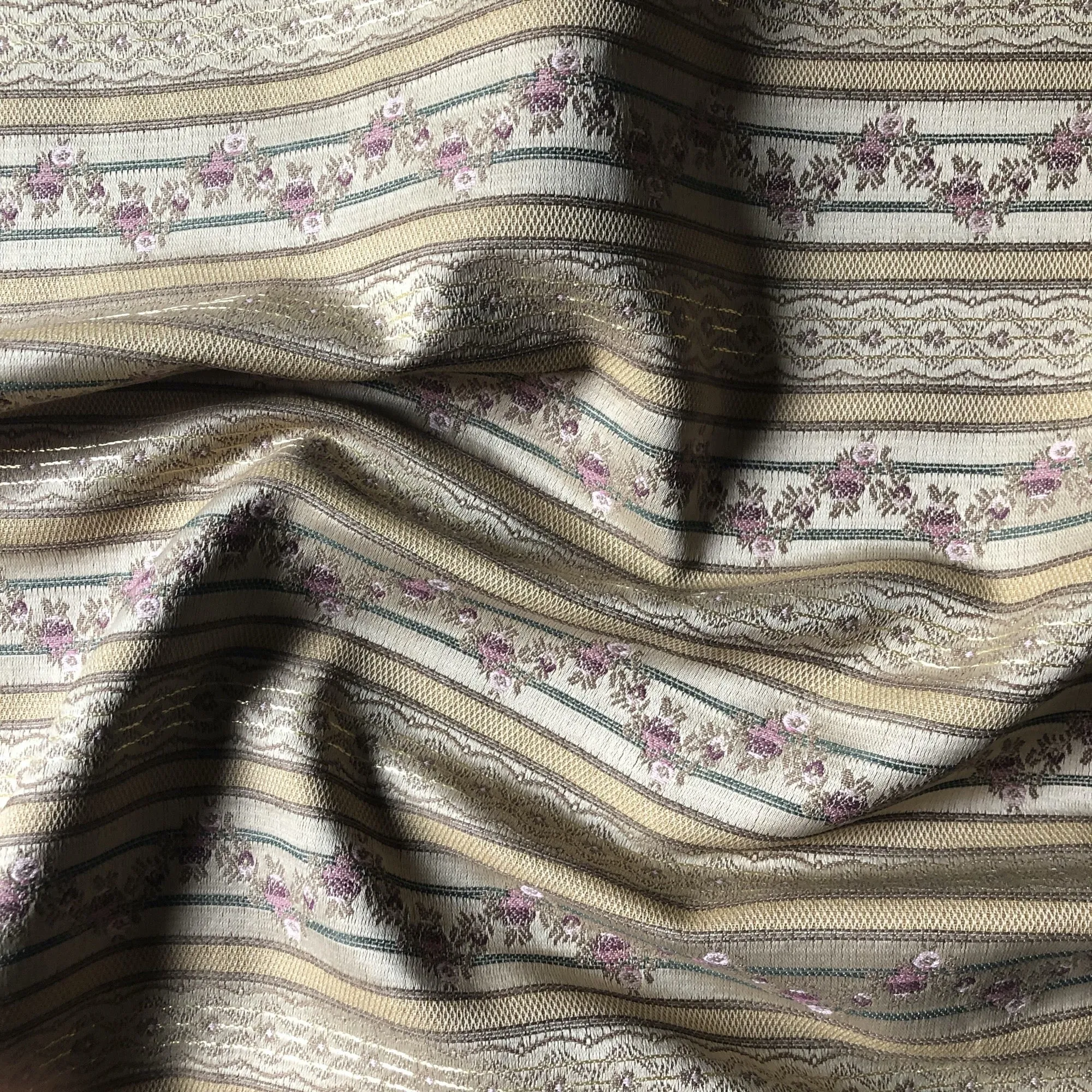 Country Chic Floral Stripe Embroidered Upholstery Fabric 54"