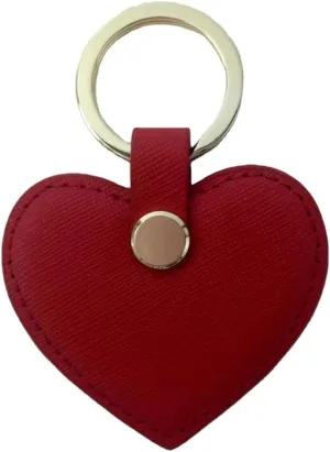 Cute women Leather Keychain Heart Shape Leather Keychain Ring Car Key Holder (Red)