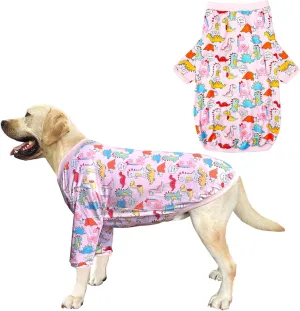 Dinosaur Dog T Shirts Cute Dinosaur Pattern Printed Apparel Shirt for Large Dogs Softable Stretchy Pet Clothes (2XL, Pink Dinosaur)