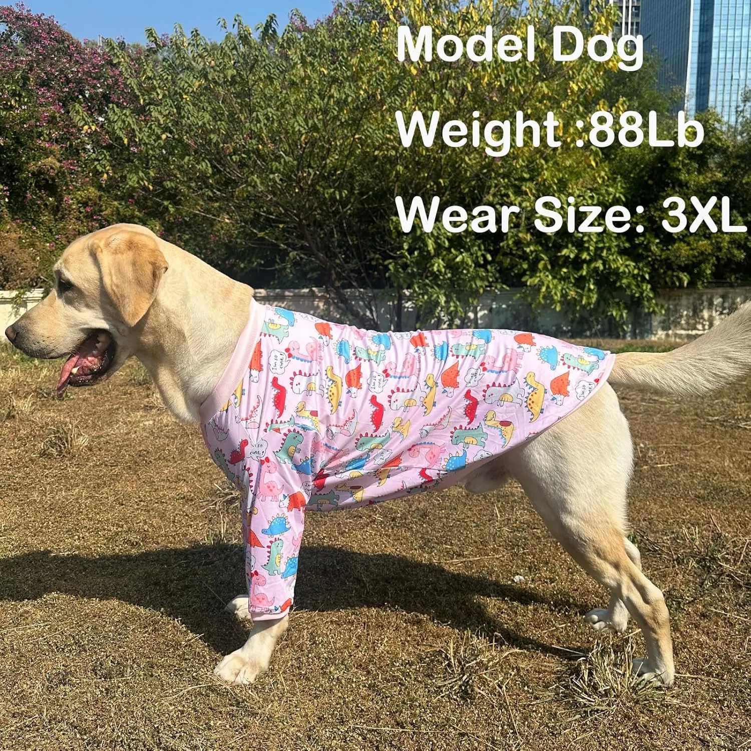 Dinosaur Dog T Shirts Cute Dinosaur Pattern Printed Apparel Shirt for Large Dogs Softable Stretchy Pet Clothes (2XL, Pink Dinosaur)