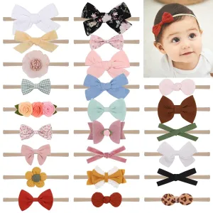 doboi Baby Girl Headbands 24PCS Nylon Linen Handmade Hairbands with Hair Bows and Accessories for Newborns, Infants, Toddlers, and Little Kids
