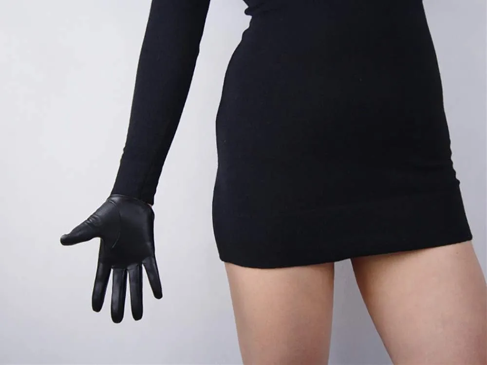 DooWay Women Short Real Leather Dress Gloves TOUCHSSCREEN Half Palm 5" Genuine Import Lambskin Gothic Driving Party Gloves