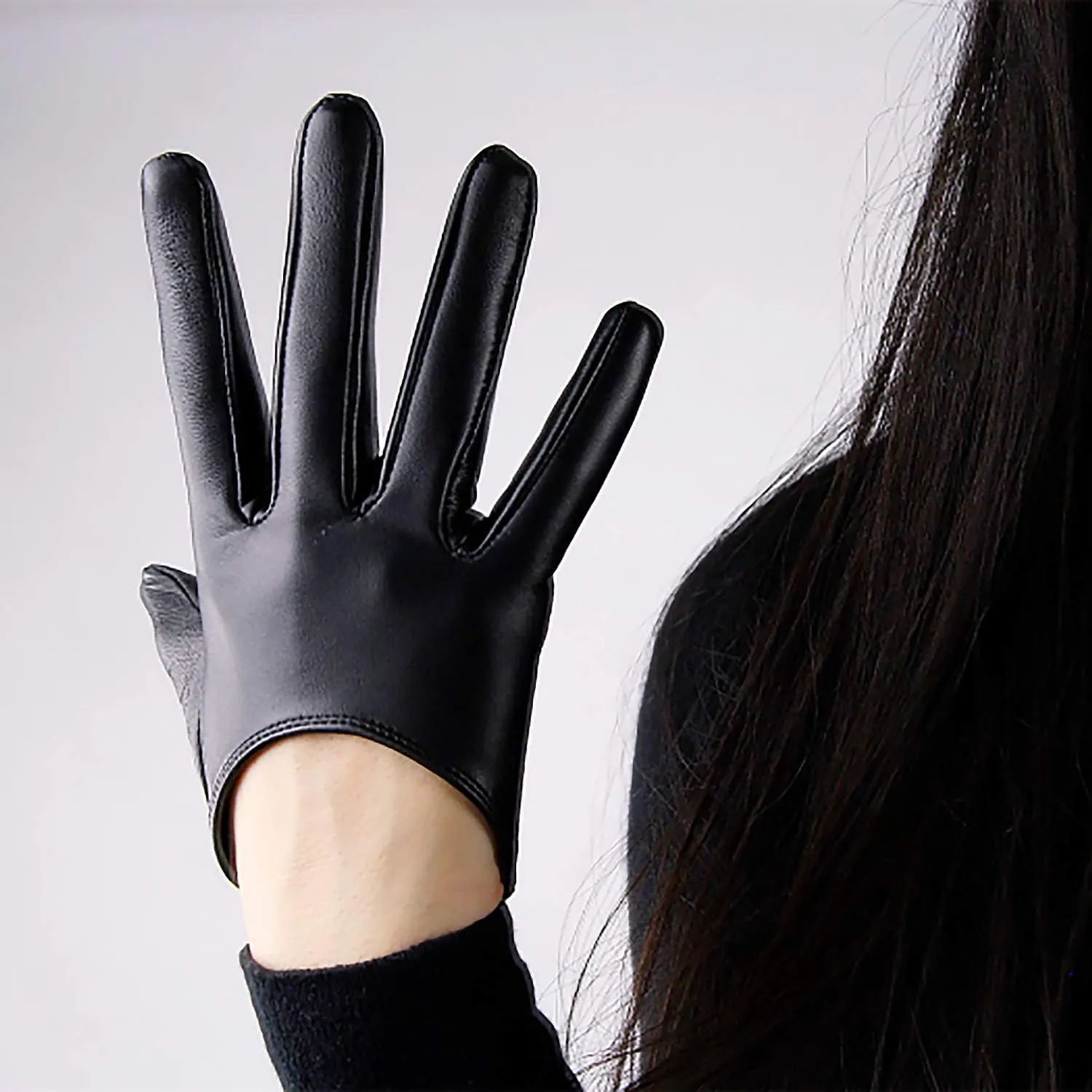 DooWay Women Short Real Leather Dress Gloves TOUCHSSCREEN Half Palm 5" Genuine Import Lambskin Gothic Driving Party Gloves