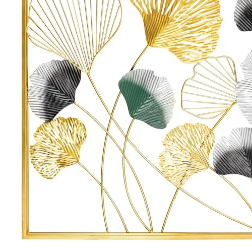 ELLEHOMES Metal Wall Art Decor | Gold Metal Wall Decor | Wall Hangings for Home Decoration Iron | Wall Art Metal for Living Room | Bedroom | Drawing room | Metal Frame Wall Decor | 40x20 INCH
