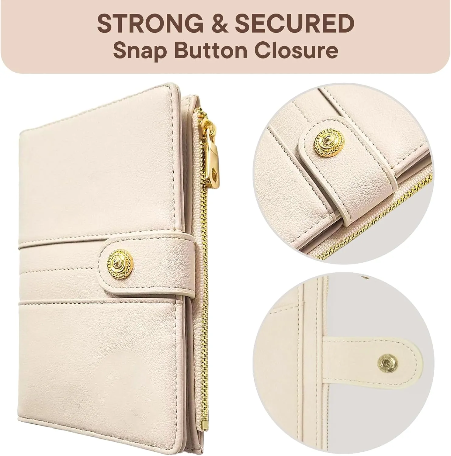 elzama Passport Holder Women with RFID Blocking, Passport Wallet with Zipper Pocket, Credit Card, Pen, Sim Card, Cash, Coins Holders, Travel Wallet Passport Holder, Black, Ivory