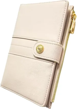 elzama Passport Holder Women with RFID Blocking, Passport Wallet with Zipper Pocket, Credit Card, Pen, Sim Card, Cash, Coins Holders, Travel Wallet Passport Holder, Black, Ivory