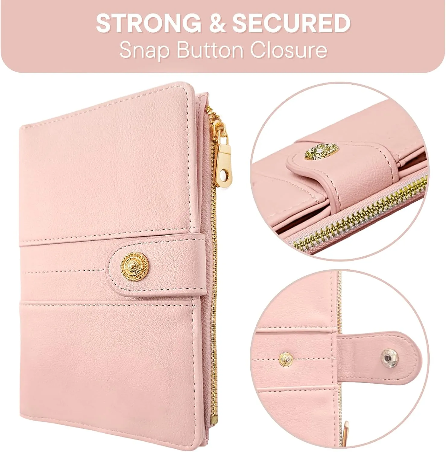 elzama Passport Holder Women with RFID Blocking, Passport Wallet with Zipper Pocket, Credit Card, Pen, Sim Card, Cash, Coins Holders, Travel Wallet Passport Holder, Black, Pink