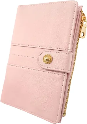 elzama Passport Holder Women with RFID Blocking, Passport Wallet with Zipper Pocket, Credit Card, Pen, Sim Card, Cash, Coins Holders, Travel Wallet Passport Holder, Black, Pink