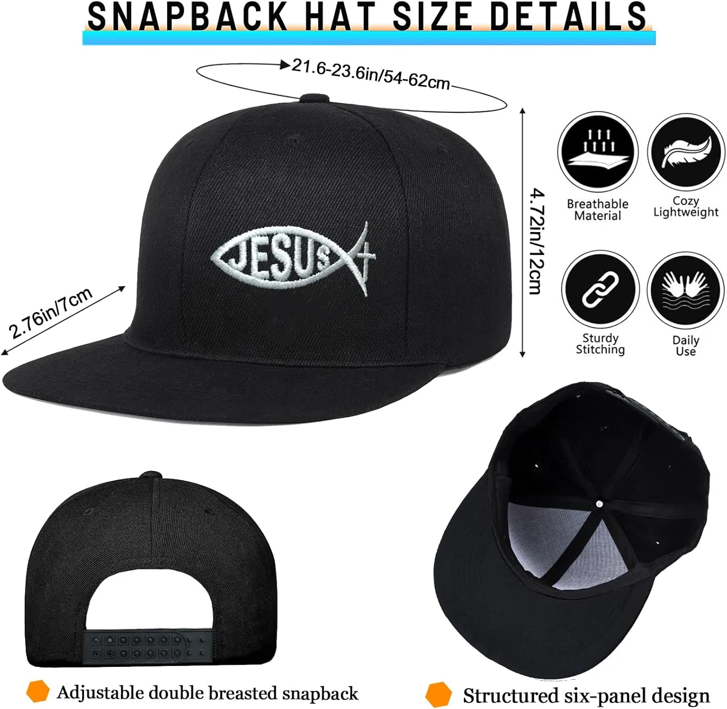 Embroidery Snapback Hats for Men Embroidered Flat Bill Brim Hats for Men