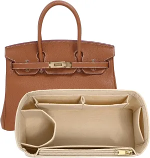 Felt Purse Organizer insert for birkin 30 bag organizer Handbag Insert (Beige, BK30)