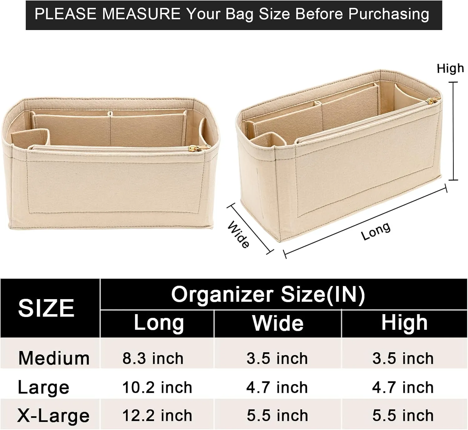 Felt Purse Organizer insert for birkin 30 bag organizer Handbag Insert (Beige, BK30)