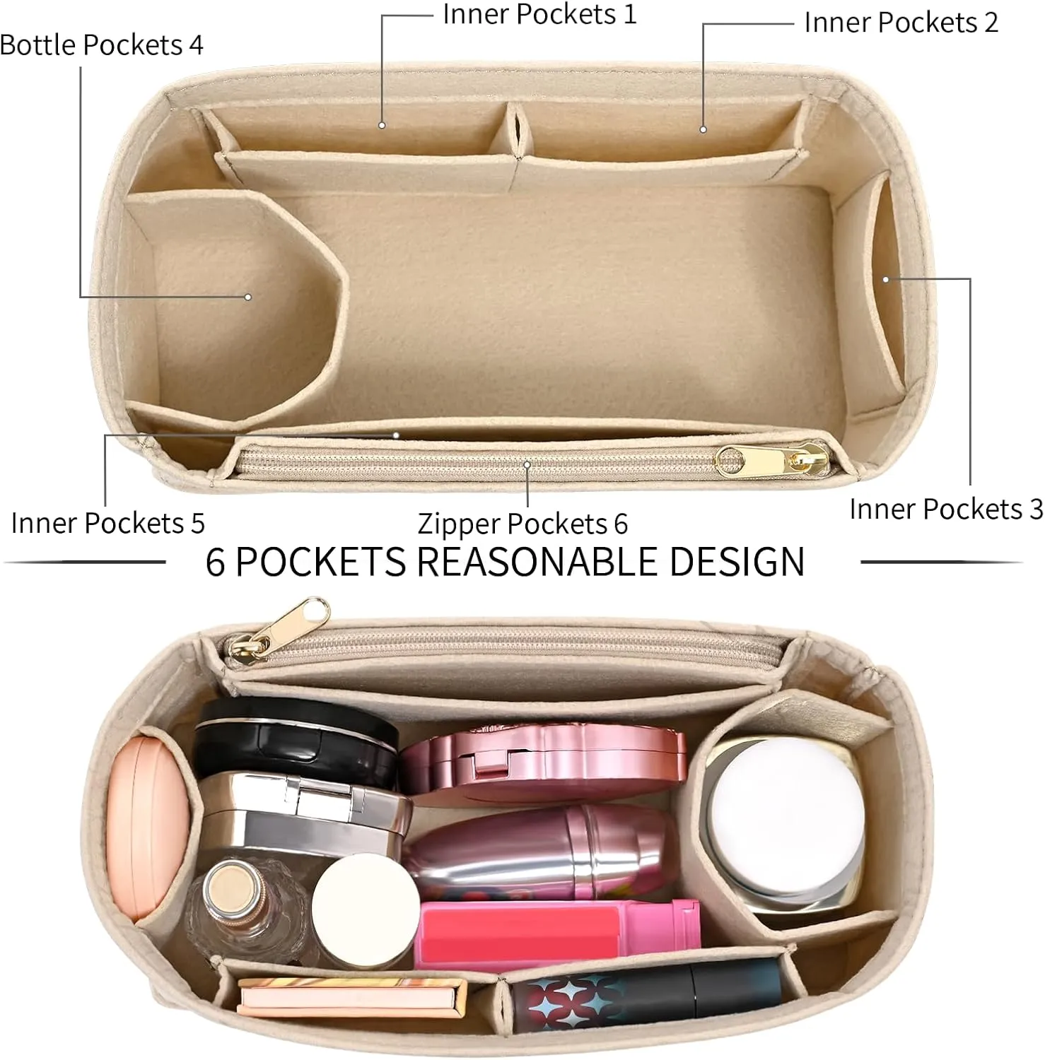 Felt Purse Organizer insert for birkin 30 bag organizer Handbag Insert (Beige, BK30)