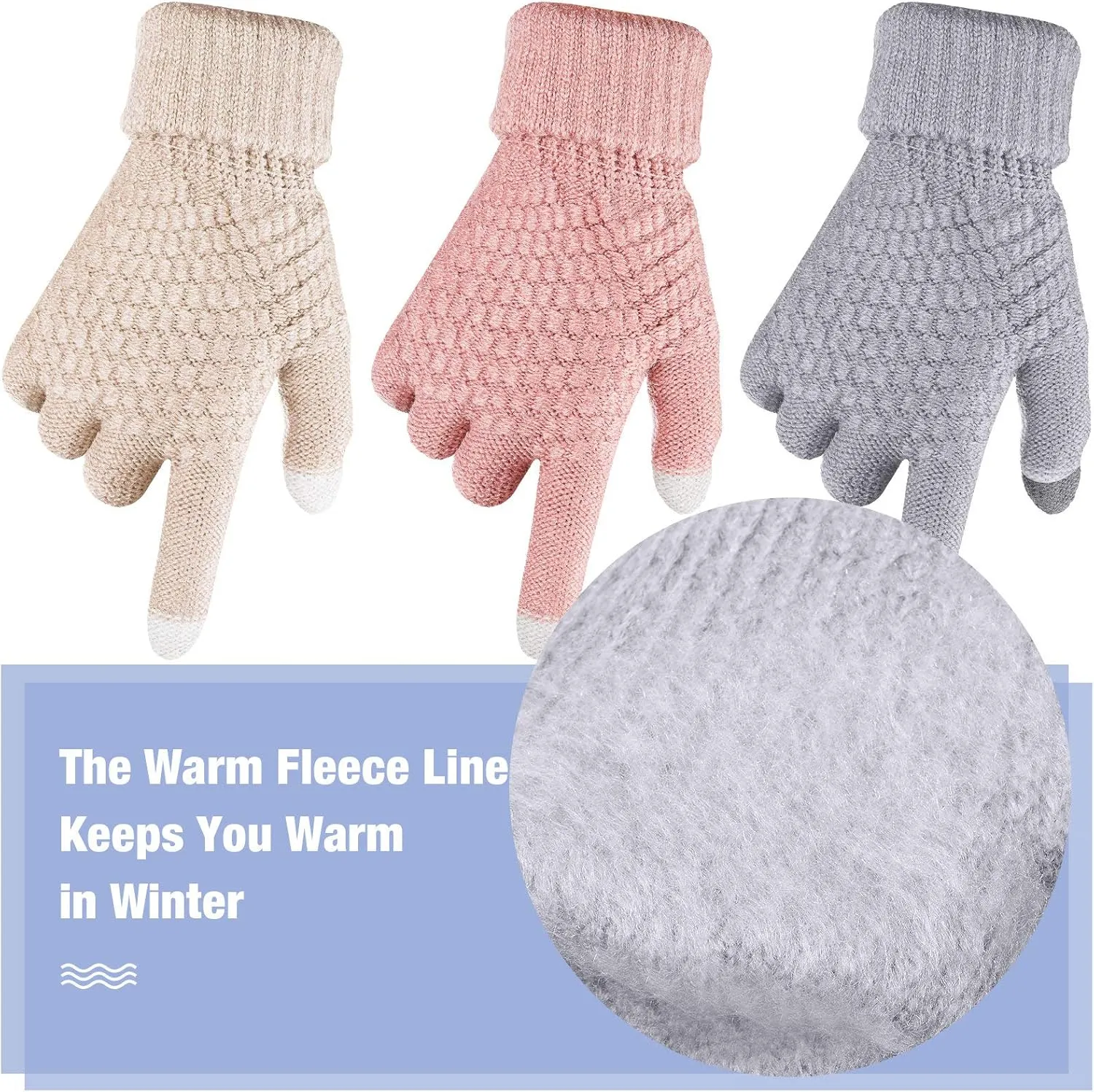 Geyoga 4 Pairs Women's Winter Touch Screen Gloves Soft Warm Fleece Lined Knit Elastic Cuff Texting Gloves