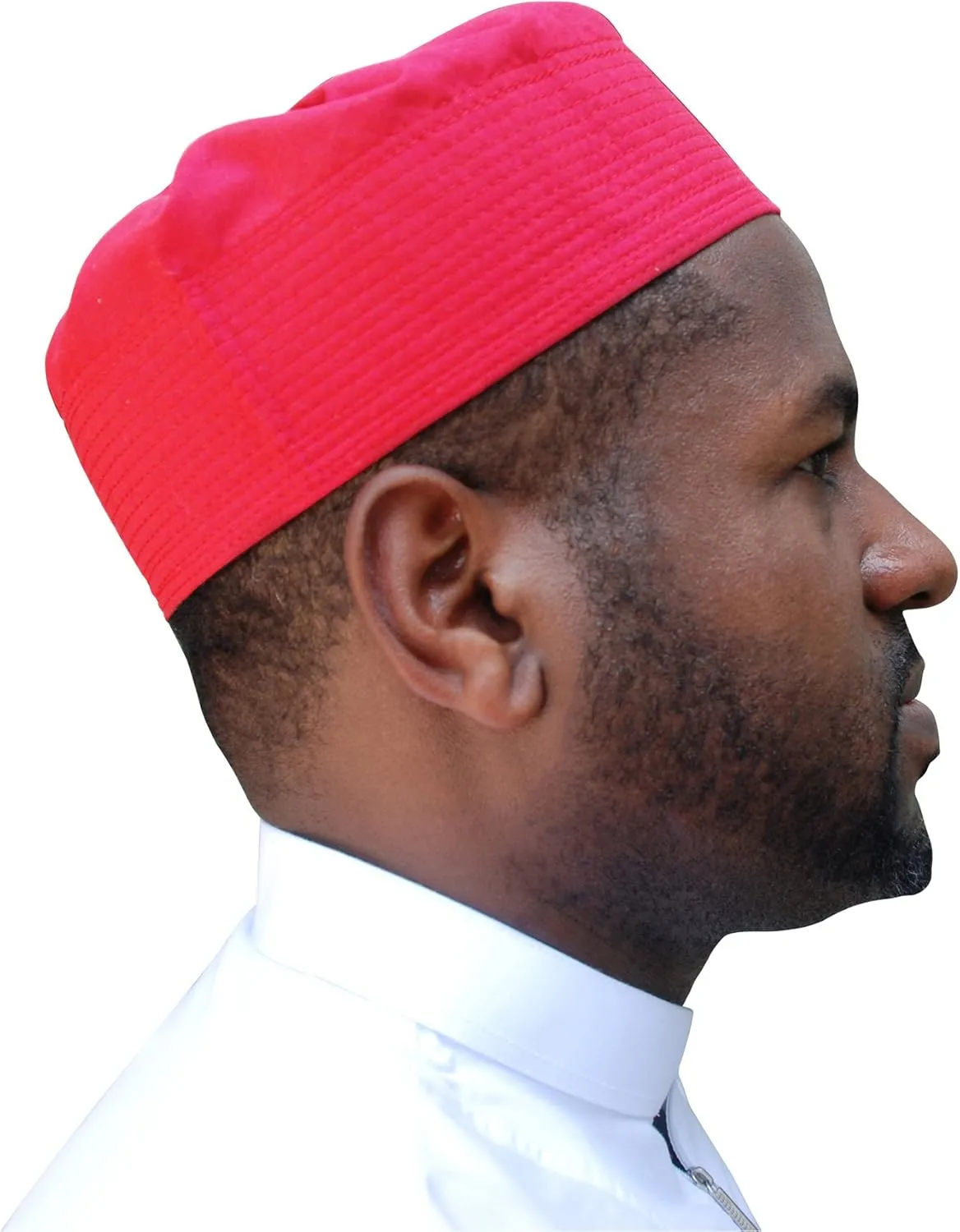 Gray Cotton-Blend Pleated Top 3.5in Tall Fabric Kufi Prayer Cap Beanie