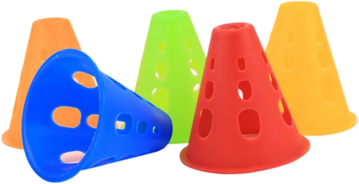 HANABASS Outdoor Windproof Skating Obstacle Cones 50 Pcs Set of Numbered Cones Yellow Red Flat Base for Hockey and Training