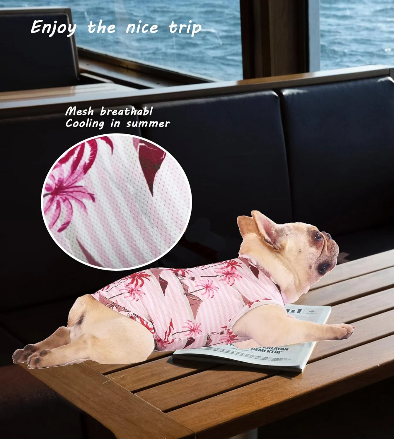 Hawaiian Dog Shirts,Quick Dry Summer Cooling Mesh Coconut Printing T-Shirt for Large Dogs,Pink Green L