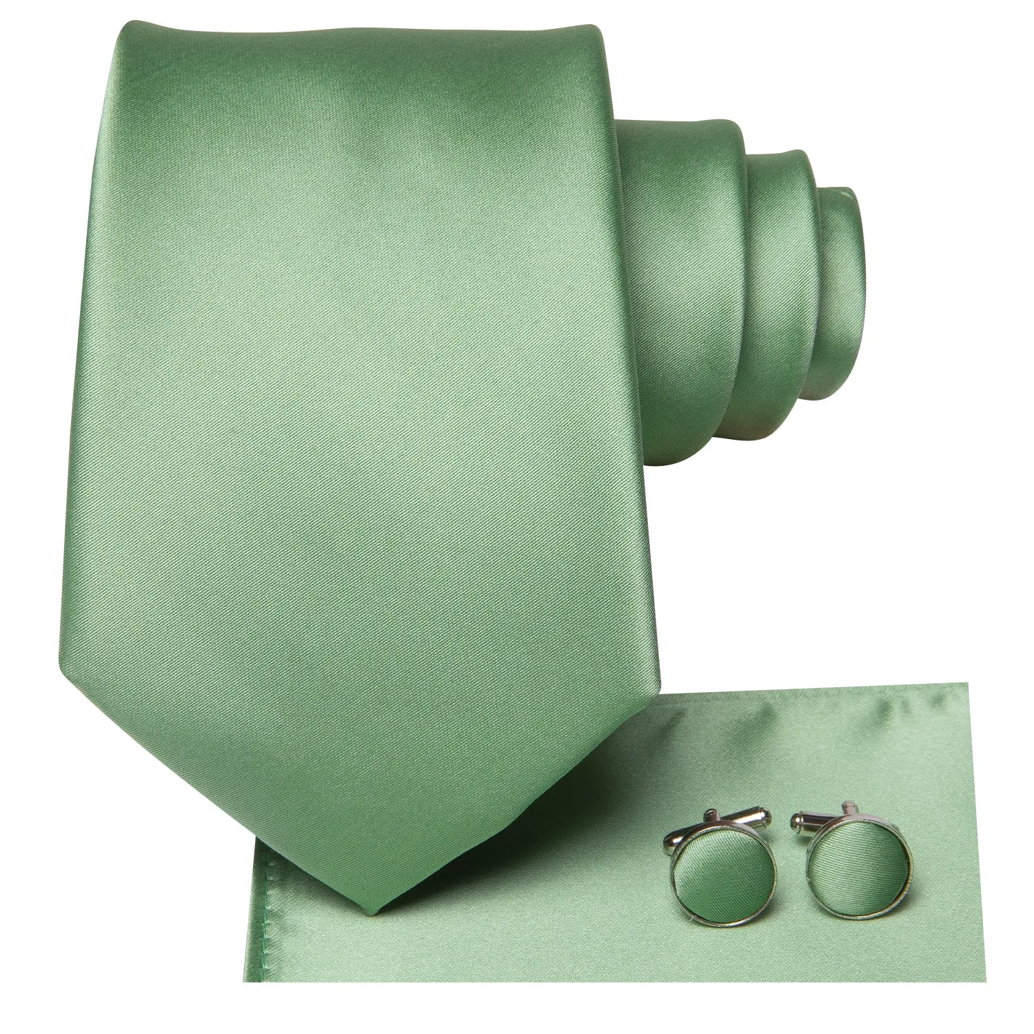 Hi-Tie Light Green Satin Necktie Solid 67 Inches Extra Long Tie Set