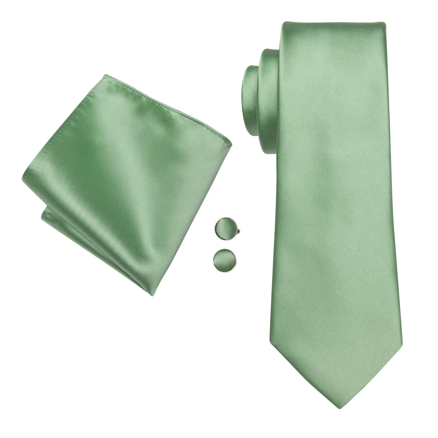 Hi-Tie Light Green Satin Necktie Solid 67 Inches Extra Long Tie Set