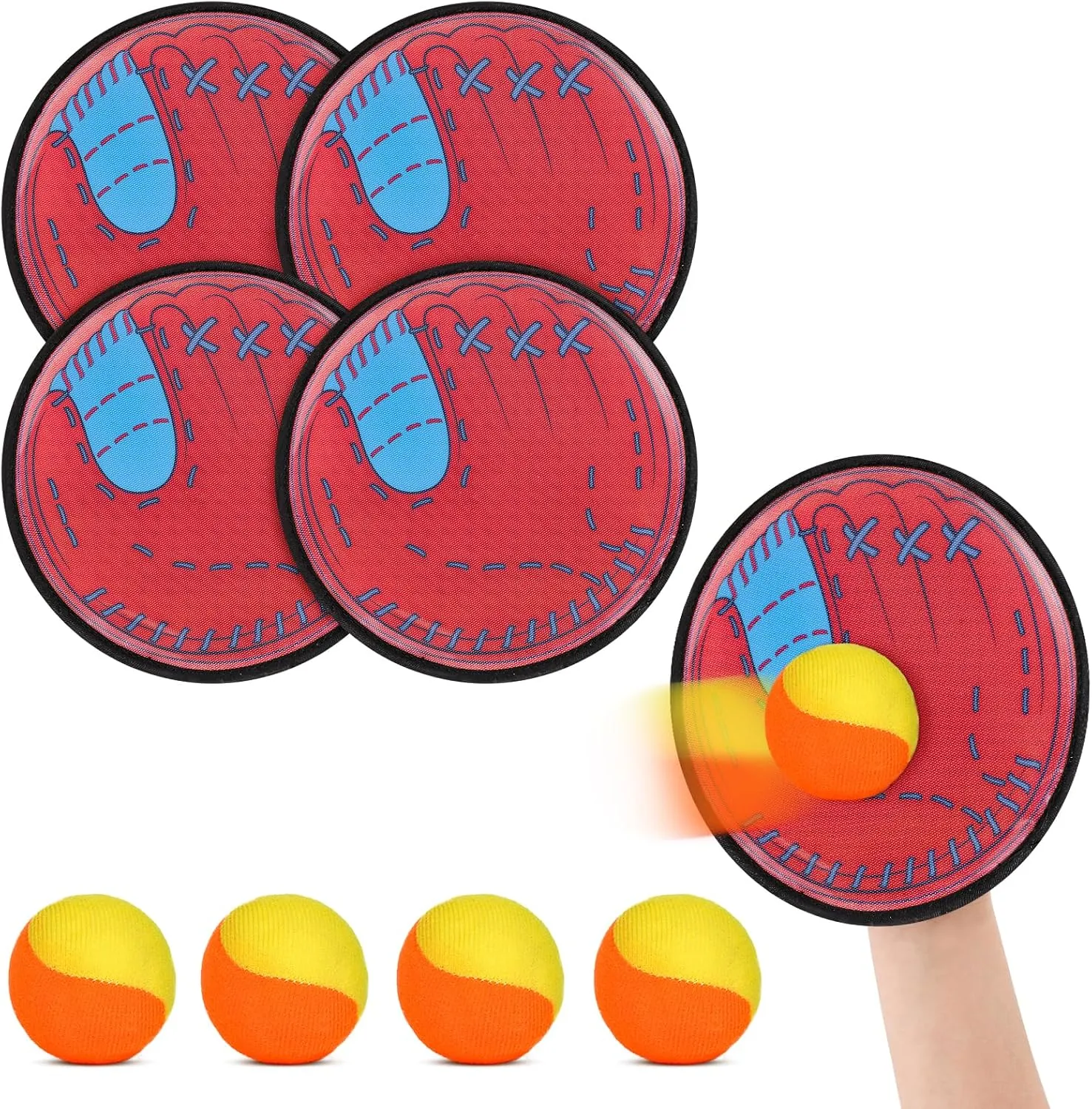 Hxezoc Toss and Catch Ball Set, Sticky Baseball Glove Catch Game Toys with 4 Paddles 4 Balls, Ball Sports Toys for Kids and Adults Family School Beach Playground Yard Outdoor Games Supplies