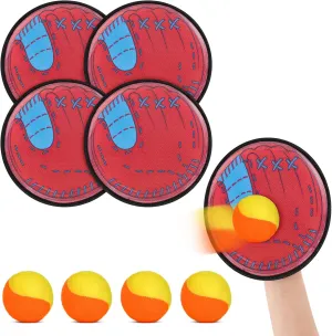 Hxezoc Toss and Catch Ball Set, Sticky Baseball Glove Catch Game Toys with 4 Paddles 4 Balls, Ball Sports Toys for Kids and Adults Family School Beach Playground Yard Outdoor Games Supplies