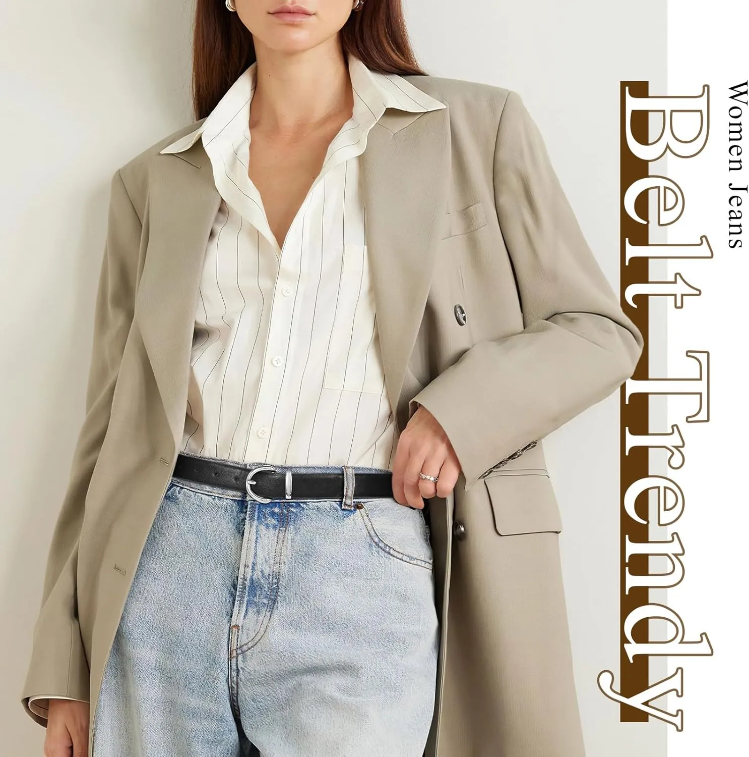 JASGOOD Women Leather Belt Fashion Ladies Waist Belt for Jeans Casual Faux Leather Belt with Gold Buckle