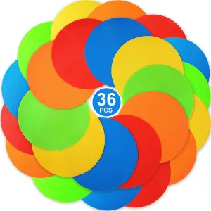 Jexine 36 Pcs Non Slip Poly Spot Markers Vinyl Agility Dots Poly Spots for Gym Floor Multicolor Floor Dots Circle Poly Dots for Kids Sports Games Gym Classroom Activities