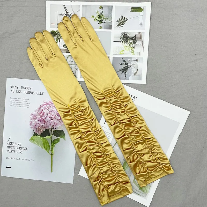 Long Satin Elastic Etiquette Gloves Full Finger Driving Glove