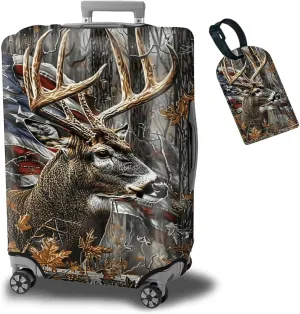 Luggage Cover Plus - Suitcase Protector with Camo Deer Flag Pattern, Travel Luggage Cover for 26-28 inch Suitcase, Dustproof, Anti-Scratch, Washable Elastic Cloth, Concealed Zipper