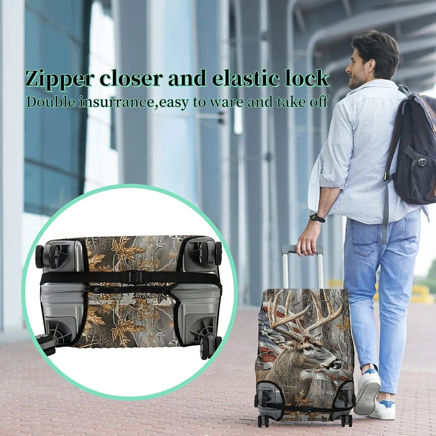 Luggage Cover Plus - Suitcase Protector with Camo Deer Flag Pattern, Travel Luggage Cover for 26-28 inch Suitcase, Dustproof, Anti-Scratch, Washable Elastic Cloth, Concealed Zipper