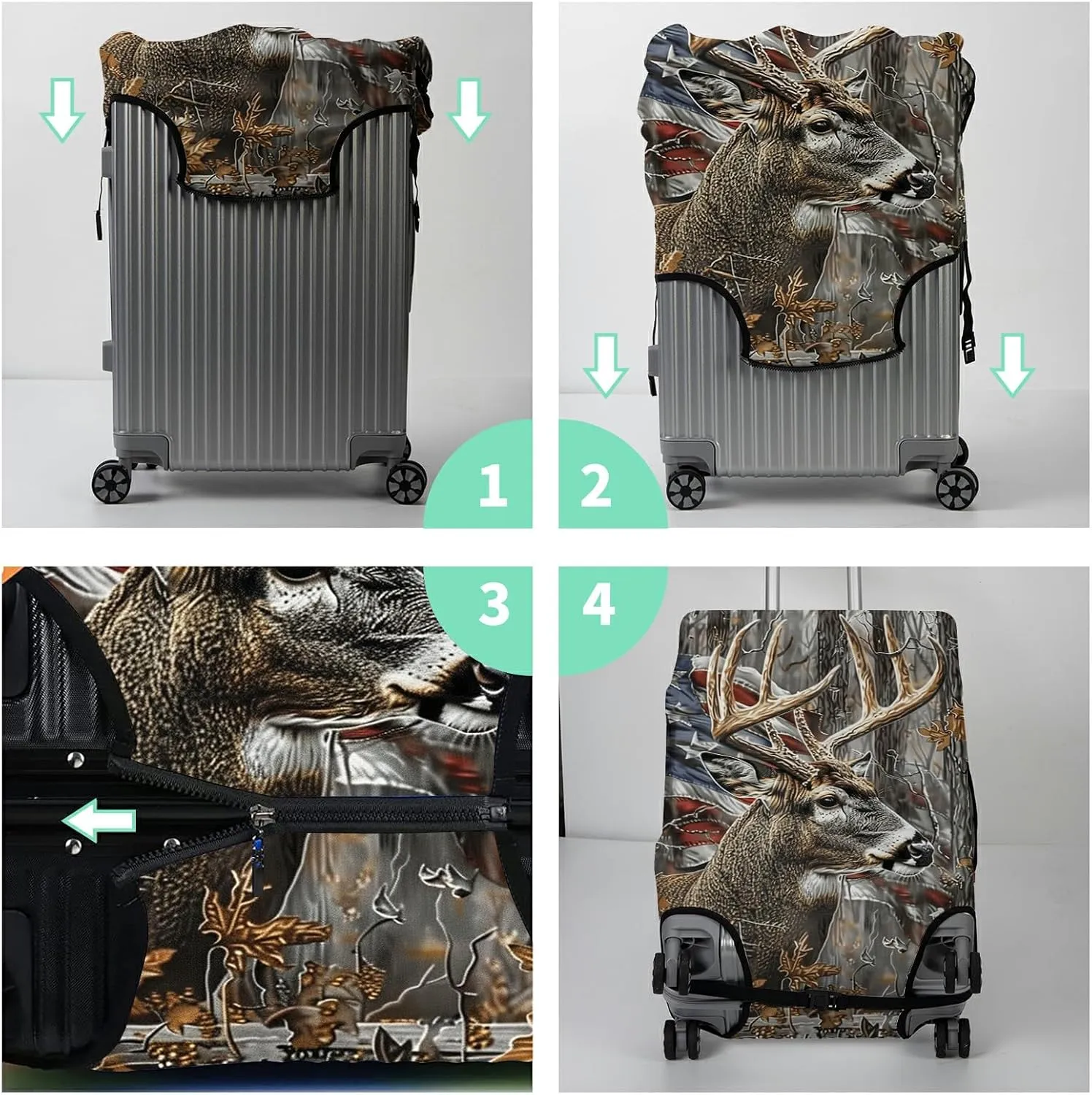 Luggage Cover Plus - Suitcase Protector with Camo Deer Flag Pattern, Travel Luggage Cover for 26-28 inch Suitcase, Dustproof, Anti-Scratch, Washable Elastic Cloth, Concealed Zipper