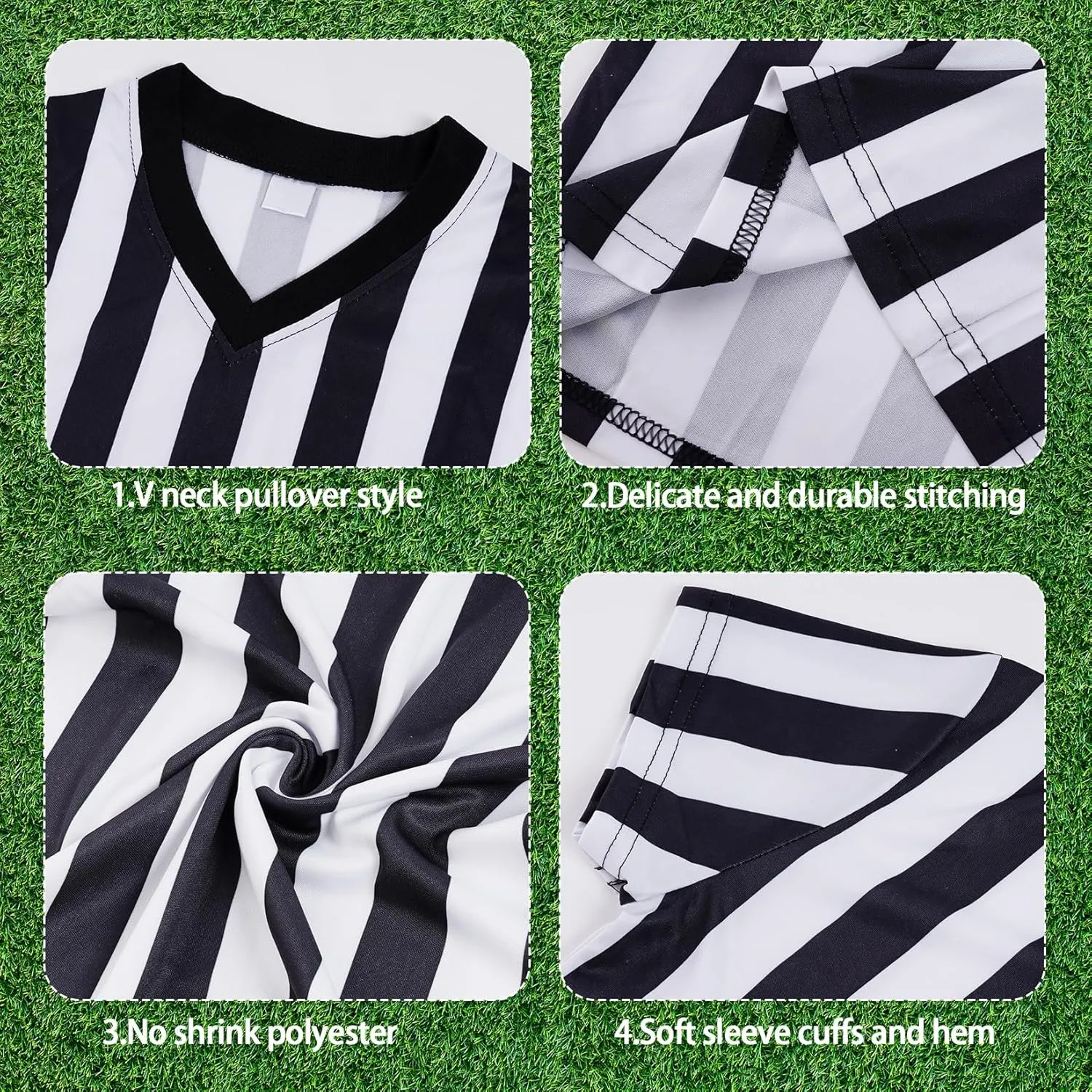 obmwang Kids Referee Shirt Costume, Black and White Stripe V Neck Referee Shirt, Yellow Penalty Flag and Whistle