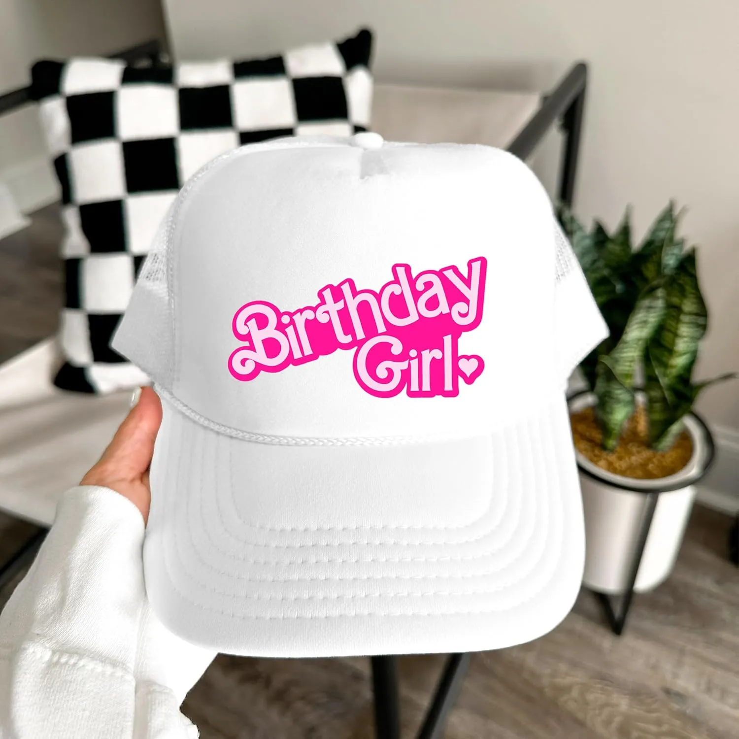 Olive Loves Apple Birthday Girl Heart Hat for Women and Teens Trendy Pink Girly Adult Classic 5 Panel Mesh Snapback