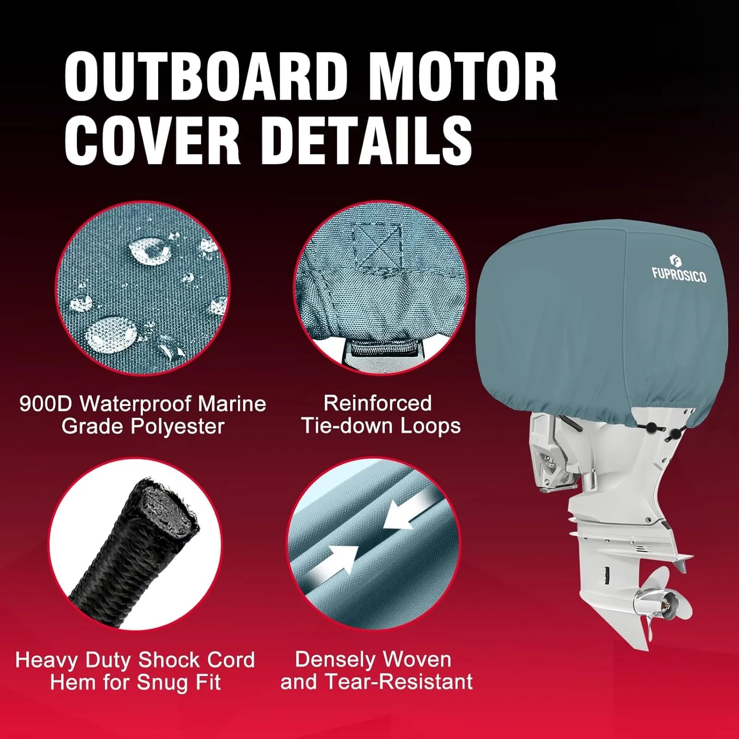 Outboard Motor Cover Waterproof Heavy Duty 900D Oxford with Cotton Lining Boat Motor Cover Fits 25-50 HP Outboard Engine,Grey Green