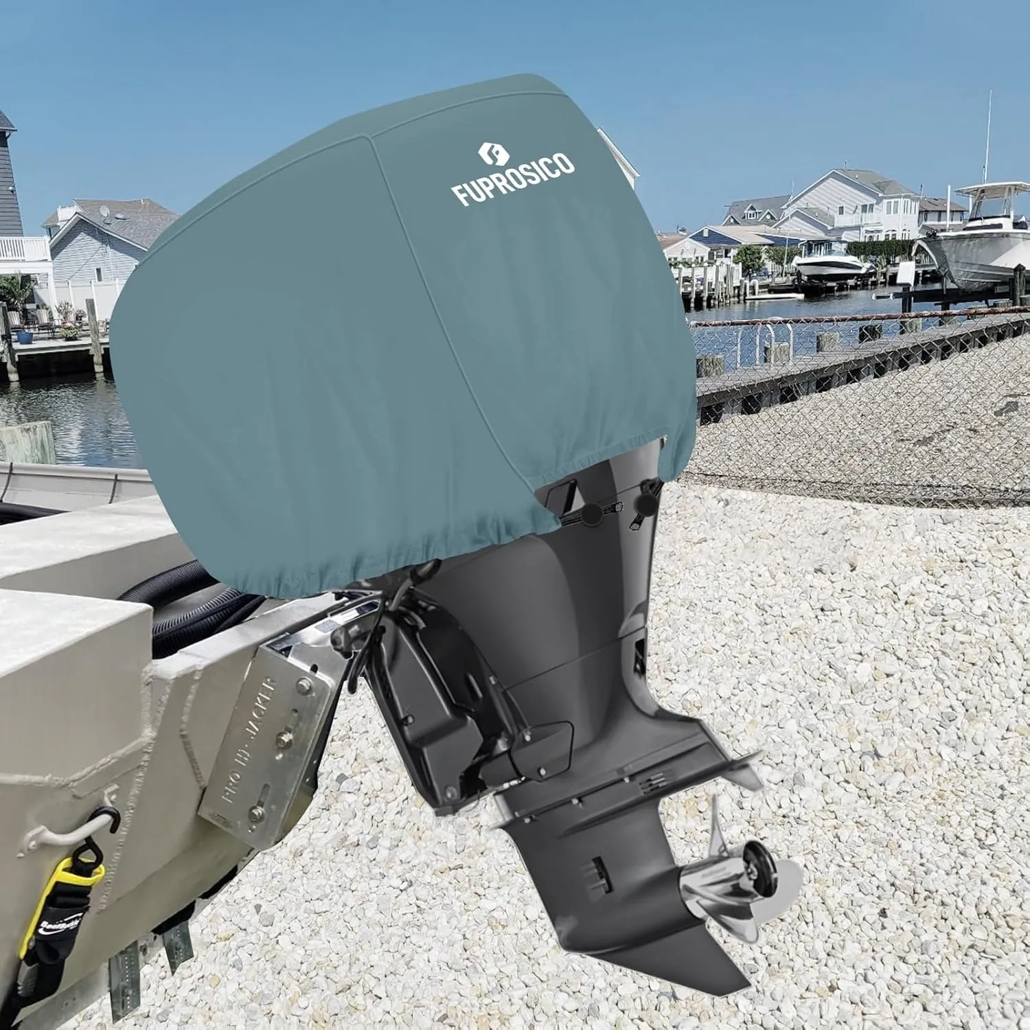 Outboard Motor Cover Waterproof Heavy Duty 900D Oxford with Cotton Lining Boat Motor Cover Fits 25-50 HP Outboard Engine,Grey Green