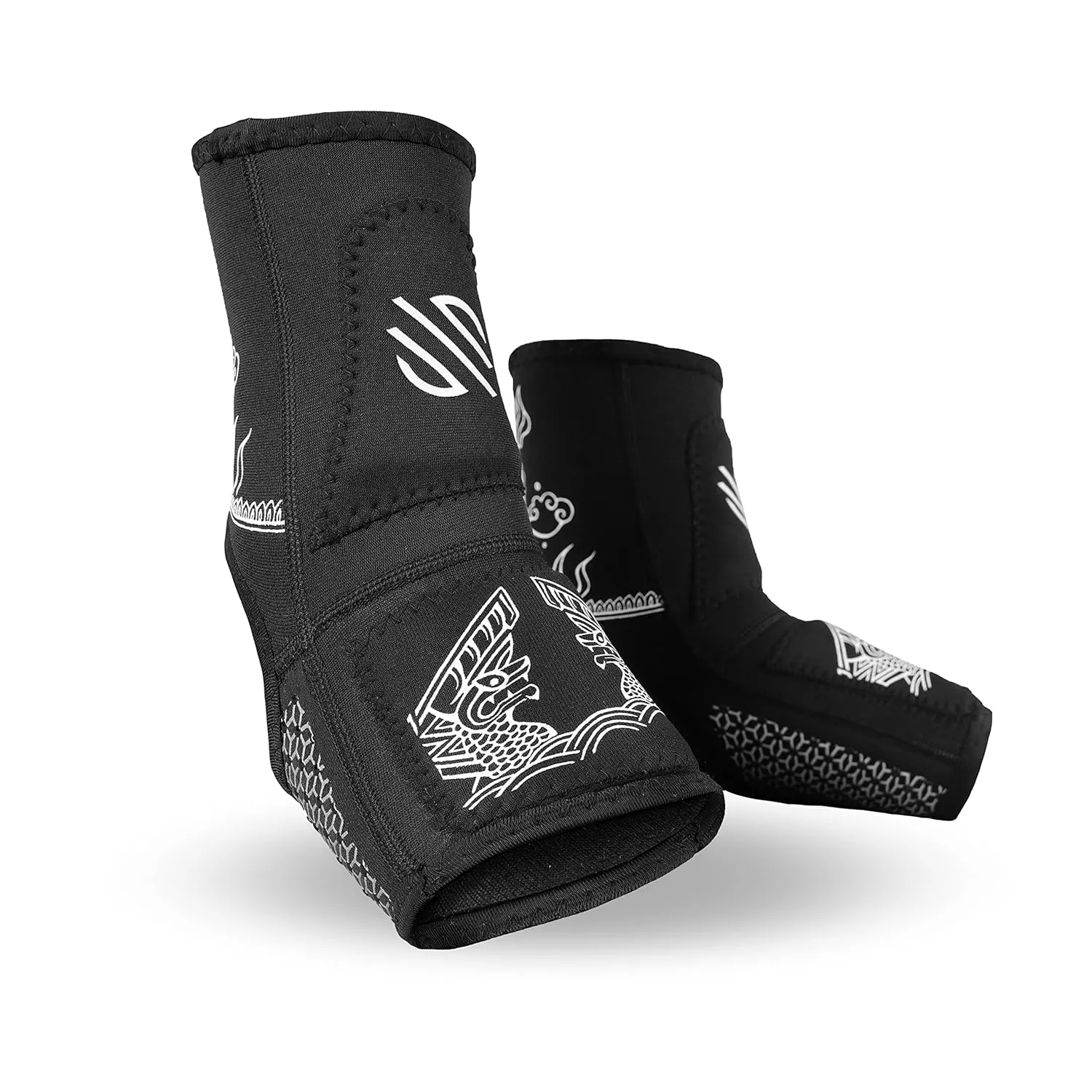 Sanabul Battle Forged Striking Gel Ankle Guard for MMA Muay Thai Kick Boxing 1 Pair - Black/White, Small/ Medium